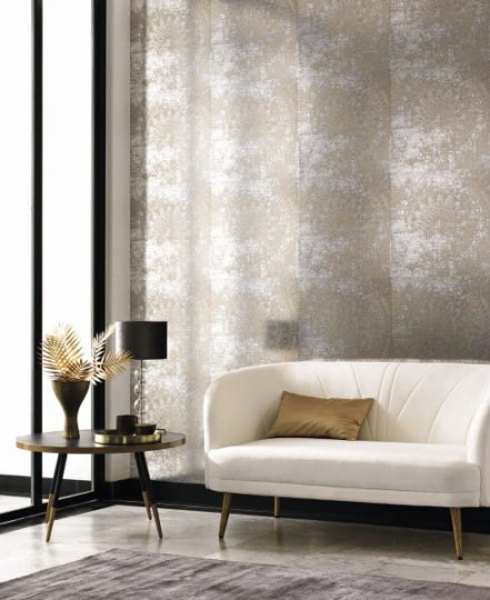 Casadeco 86042237 Montsegur Palais Beige Argent - tapeta z motywem pałacowych wzorów