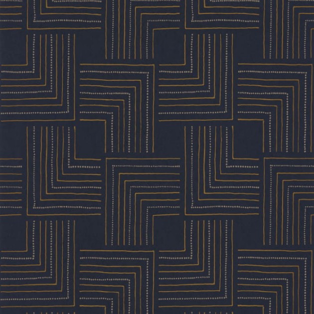 Casadeco 84396533 Nangara Tingari Bleu Nuit - tapeta geometryczna w linie