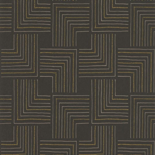 Casadeco 84399231 Nangara Tingari Noir Et Jaune - tapeta geometryczna w linie