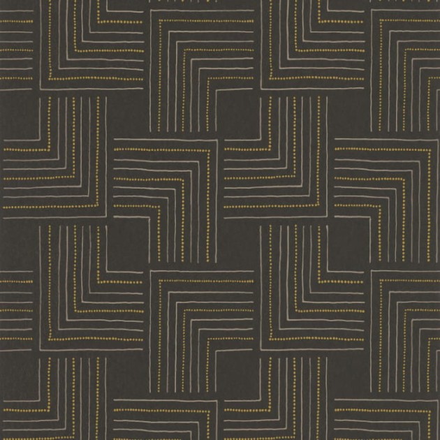 Casadeco 84399231 Nangara Tingari Noir Et Jaune - tapeta geometryczna w linie