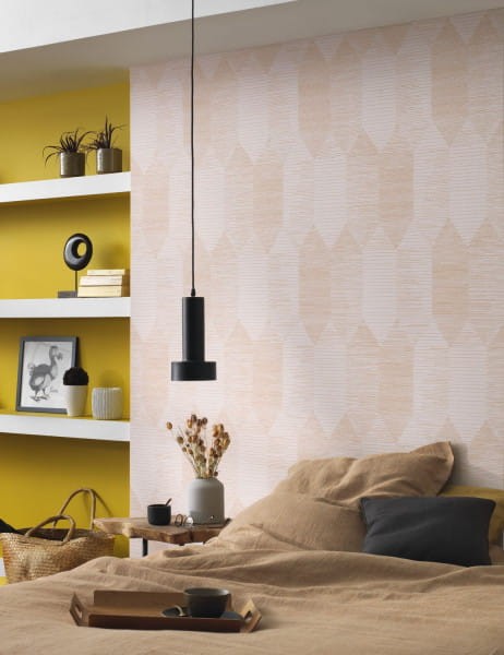 Casadeco 84406213 Nangara Kipara Bleu Ciel Et Beige - tapeta w geometryczne kształty