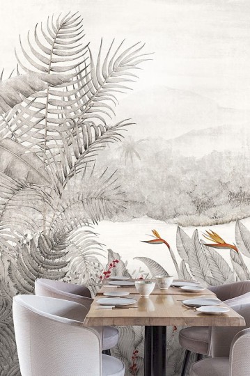 Khroma DG3RAI1013 Wall Designs III Rainforest Night - mural z motywem lasu deszczowego, liści palm i bananowca