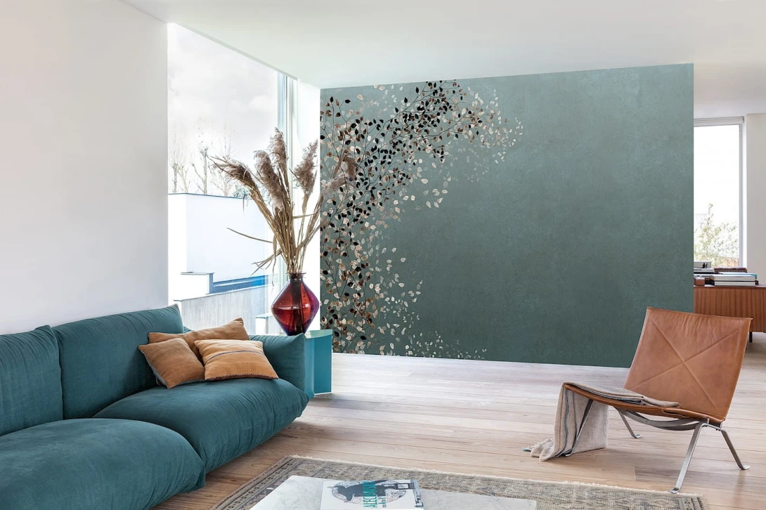 Khroma DG3CLI1031M Wall Designs III Climber Blue - mural z motywem gałązek z drobnymi liśćmi