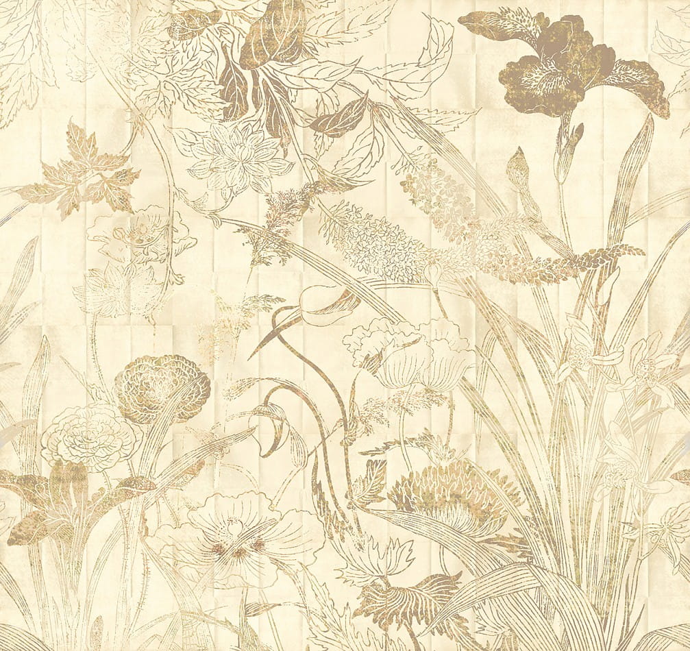 Khroma DG3LEI1021 Wall Designs III Lei Gold - mural z motywem szkicowanych kwiatów i liści