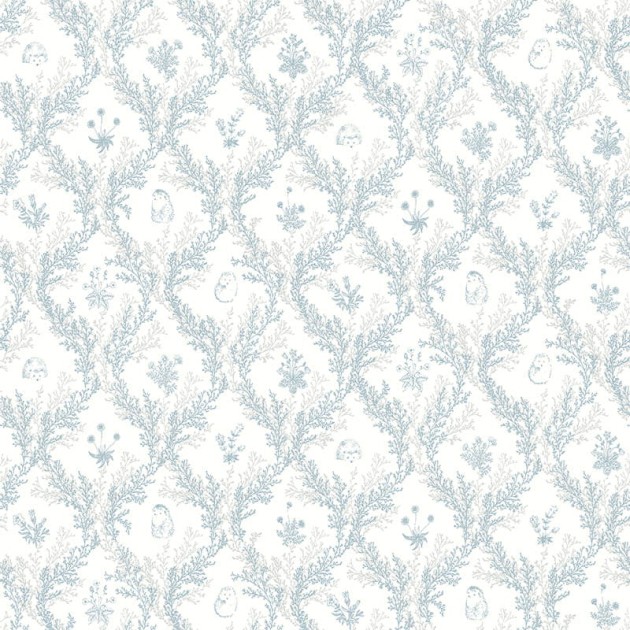 Lutece 36200201-EN Tartine et Chocolate Toile De Jouy Bleu - tapeta z motywem ornamentów z kwiatów i jeży