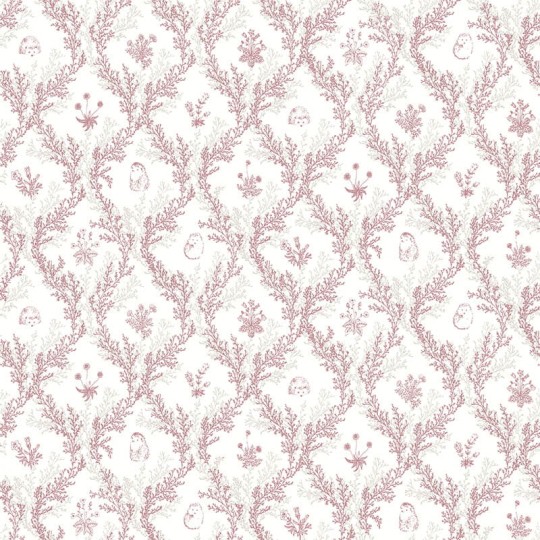 Lutece 36200203-EN Tartine et Chocolate Toile De Jouy Rose - tapeta z motywem ornamentów z kwiatów i jeży