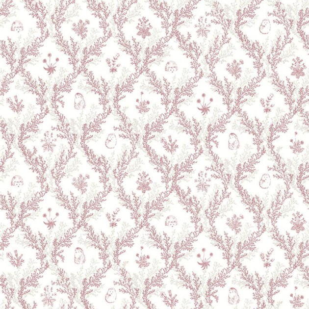 Lutece 36200203-EN Tartine et Chocolate Toile De Jouy Rose - tapeta z motywem ornamentów z kwiatów i jeży