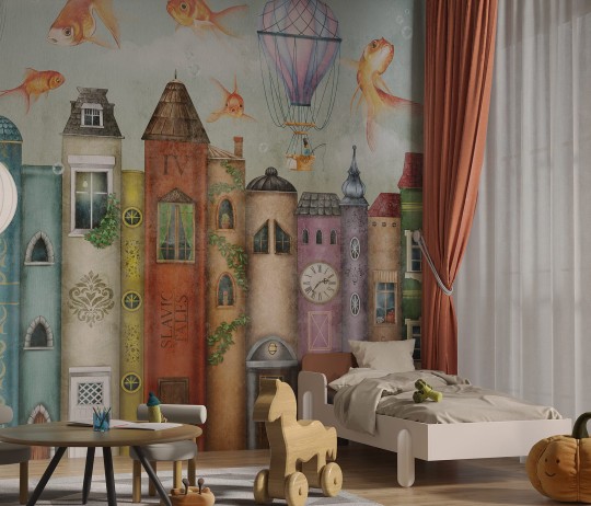 Wallcraft 685 31 2202 Joya - mural z motywem budynków, ryb, balona