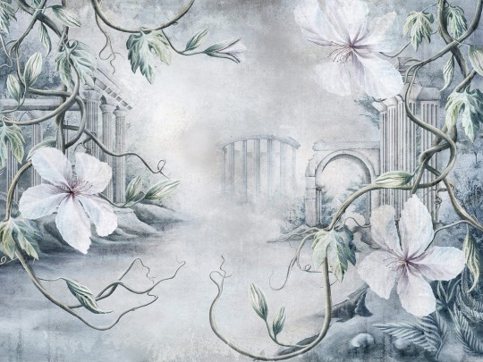 Wallcraft 640 32 2202 Eden - mural z motywem kwiatów i budynków