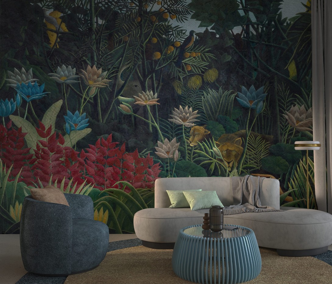 Wallcraft 710 31 2202 Gerbi - mural z motywem łąki kwiatów, drzew, ptaków i słonia