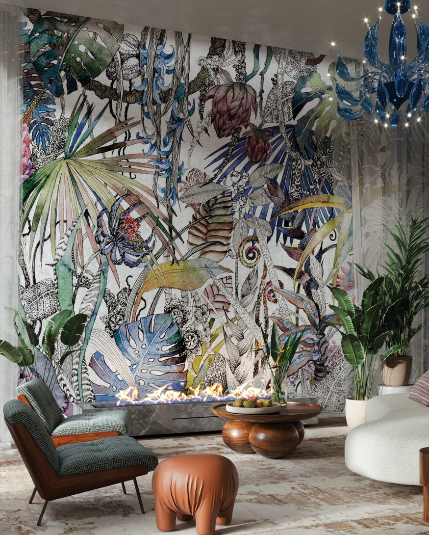 Wonderwall 35054805 Fusion - tropikalny mural z motywem kwiatów i liści