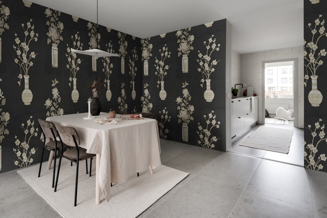 Rebel Walls R19340 Imperfections Japanese Vases Graphite - mural z motywem japońskich wazonów