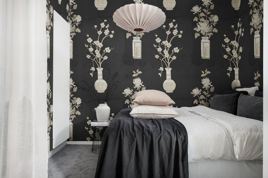 Rebel Walls R19340 Imperfections Japanese Vases Graphite - mural z motywem japońskich wazonów