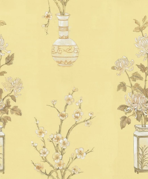 Rebel Walls R19342 Imperfections Japanese Vases Saffron - mural z motywem japońskich wazonów