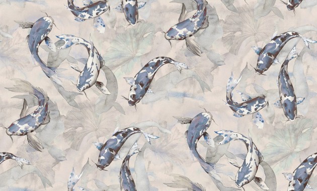 Rebel Walls R19302 Imperfections Koi Blue - mural w ryby koi