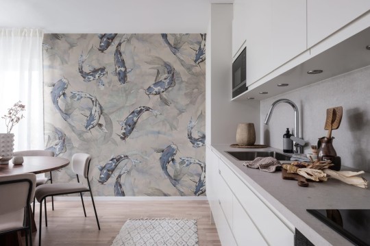 Rebel Walls R19302 Imperfections Koi Blue - mural w ryby koi