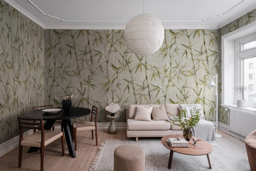 Rebel Walls R19338 Imperfections Bamboo Garden Green - mural w liście bambusa