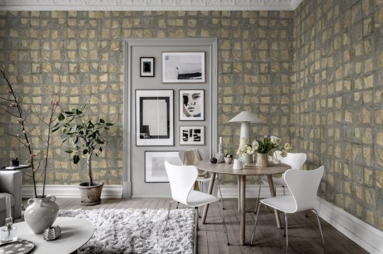 Rebel Walls R19299 Imperfections Gold Leaves Gold - mural mozaika postarzanych płytek