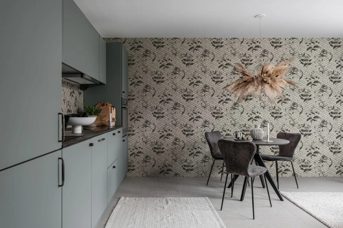 Rebel Walls R19322 Imperfections Floral Ripple Graphite - mural z motywem fal i kwiatów