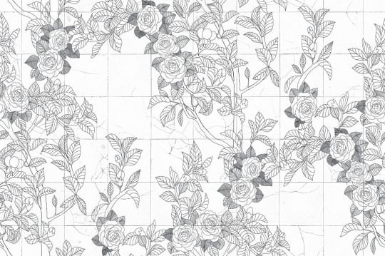 Rebel Walls R19310 Imperfections Rose Tiles Graphite - mural z rysunkami róż na płytkach