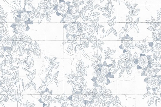 Rebel Walls R19311 Imperfections Rose Tiles Blue - mural z rysunkami róż na płytkach