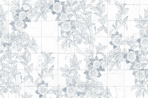Rebel Walls R19311 Imperfections Rose Tiles Blue - mural z rysunkami róż na płytkach