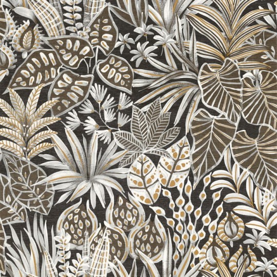 Casamance 75950916 Golfe Du Bengale Madhuca Noir - tapeta w liście