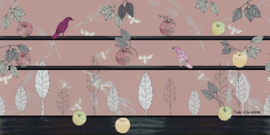 Wall & Deco Contemporary 2023 Jeu de pommes WDJP2301 - fototapeta z motywem liści, ptaków i jabłek