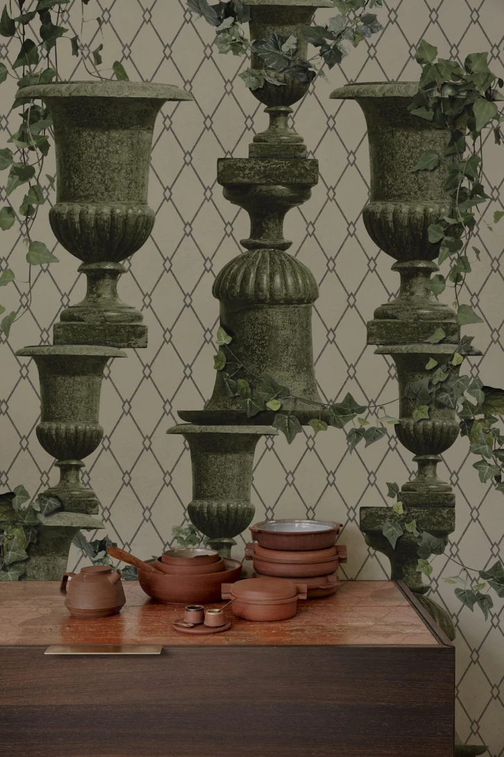 Wall & Deco Contemporary 2023 Il Giardino dei Medici WDGM2302 - fototapeta z motywem siatki, kwietników i bluszczu