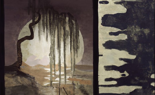 Wall & Deco Contemporary 2023 Verde Nobile WDVN2301 - fototapeta z motywem drzewa na klifie i zachodu słońca