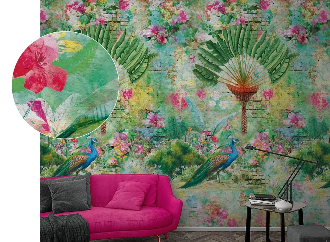 Marburg 47259 Smart Art Easy - mural z motywem pawia, kwiatów, palmy i kratki
