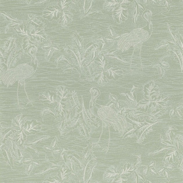 Casamance 75891426 L’ile Aux Oiseaux Mirador Celadon - tapeta z motywem ptaków brodzących po rzece