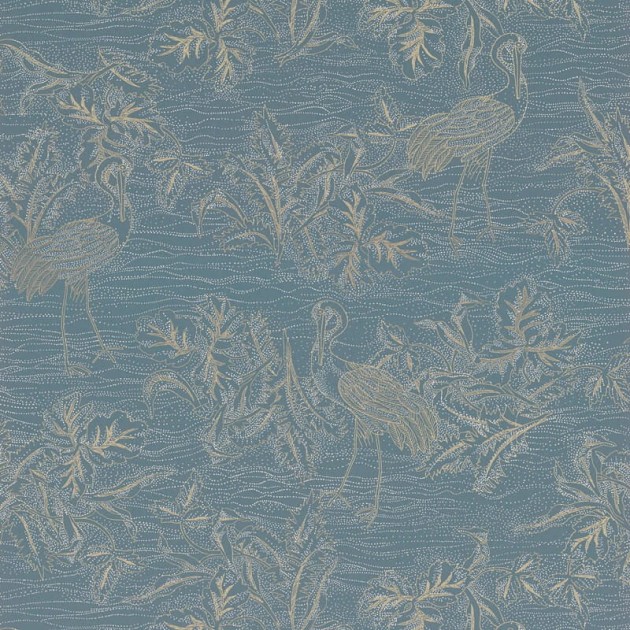 Casamance 75891630 L’ile Aux Oiseaux Mirador Bleu Persan - tapeta z motywem ptaków brodzących po rzece