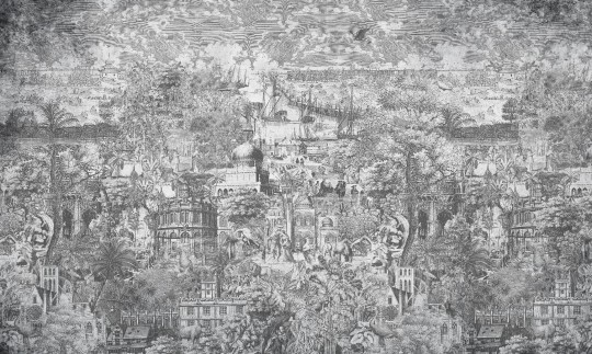 Wall Art Gulliver Grey - mural z nadmorskim miastem