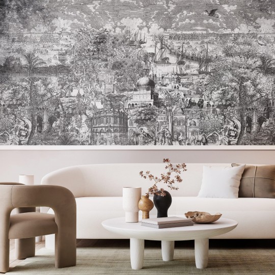 Wall Art Gulliver Grey - mural z nadmorskim miastem