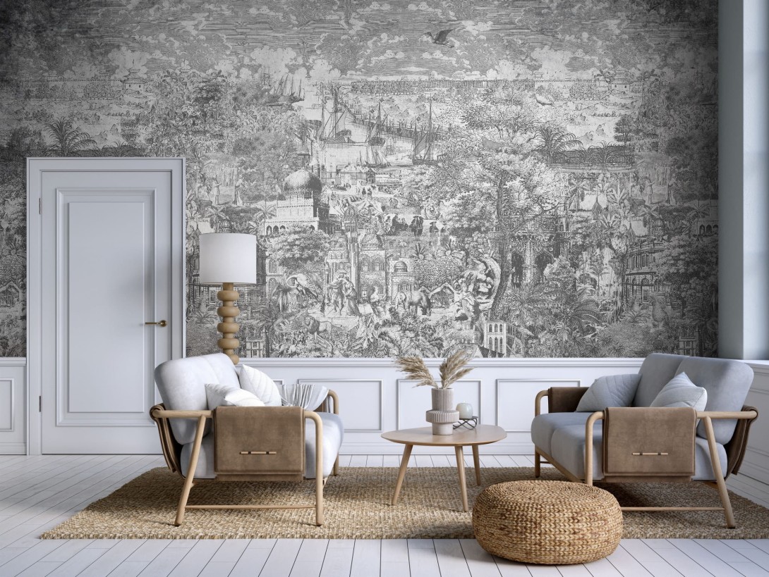 Wall Art Gulliver Grey - mural z nadmorskim miastem