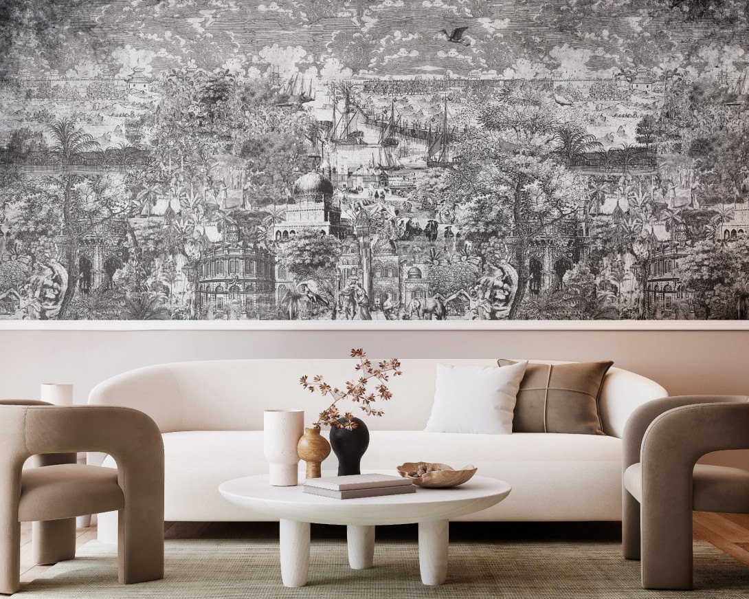 Wall Art Gulliver Grey - mural z nadmorskim miastem