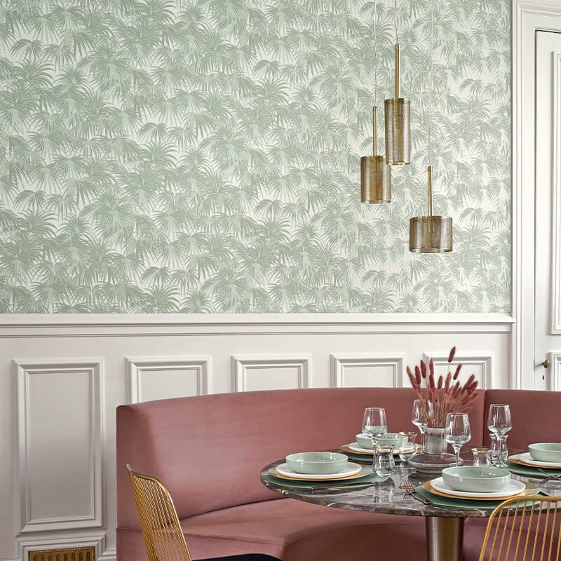 Casadeco 88657101 Twenties Charleston Vert Amande - tapeta liście palmy
