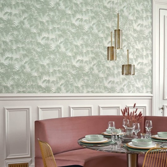 Casadeco 88657101 Twenties Charleston Vert Amande - tapeta liście palmy