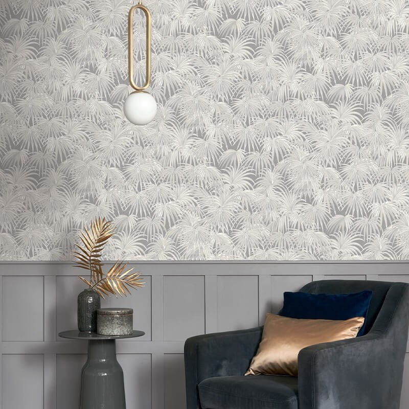 Casadeco 88651565 Twenties Charleston Taupe - tapeta liście palmy