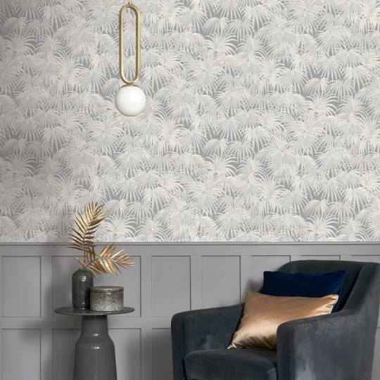 Casadeco 88651565 Twenties Charleston Taupe - tapeta liście palmy