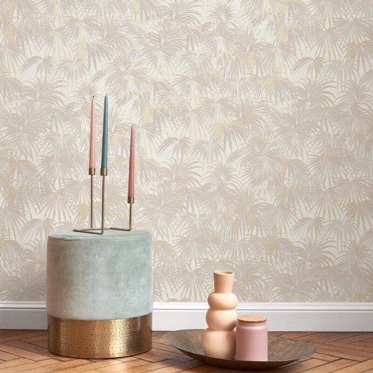 Casadeco 88651303 Twenties Charleston Beige Lin - tapeta liście palmy