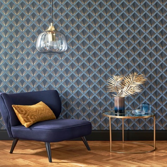 Casadeco 88676414 Twenties Chrysler Bleu Orage - tapeta w romby art deco