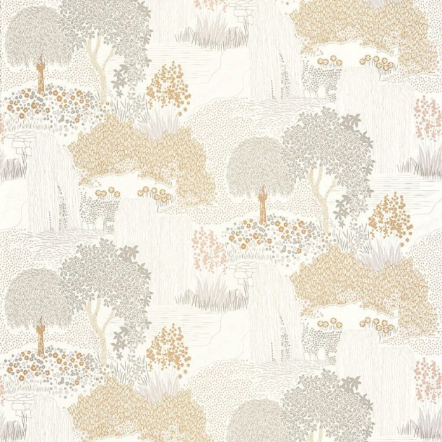 Casadeco 88721788 Kyoto Niwa Beige Sable - tapeta z motywem japońskiego ogrodu