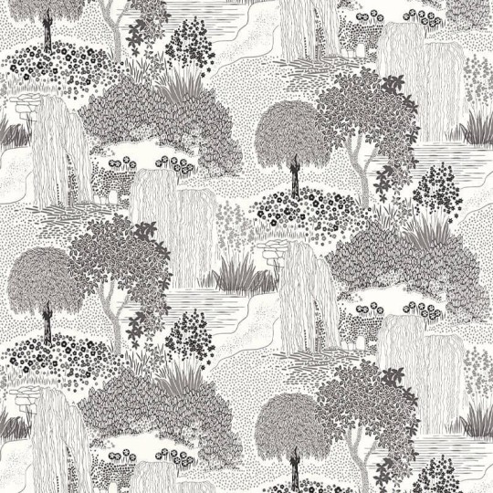 Casadeco 88729015 Kyoto Niwa Noir Fusain - tapeta z motywem japońskiego ogrodu