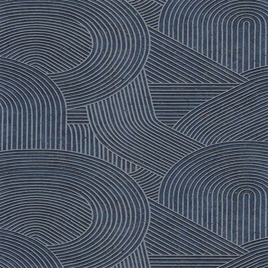 Casadeco 88756819 Kyoto Jardin Des Pierres Bleu Encre - tapeta 3D z motywem linii żłobionych w piasku