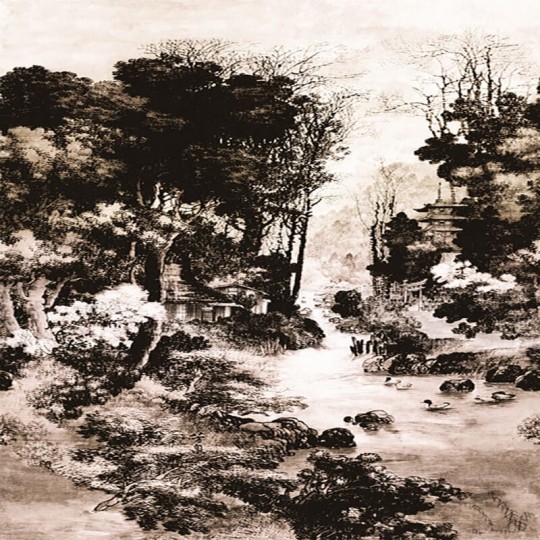Casadeco 88772951 Kyoto Pavillon D’or Sepia - mural z panoramą na świątynię