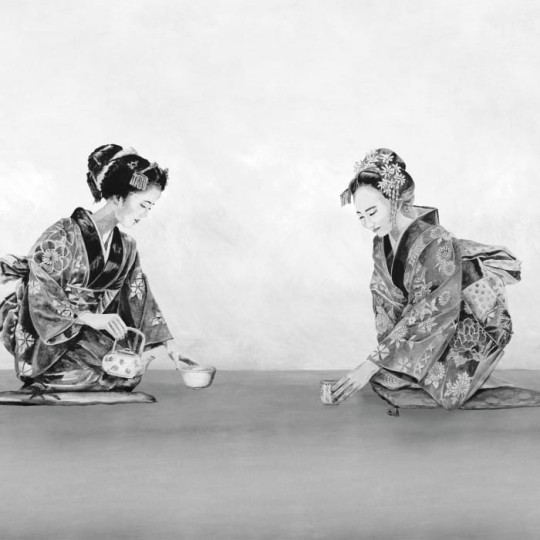 Casadeco 88869360 Kyoto Ceremonie Du The Noir Fusain - mural z motywem ceremoni parzenia herbaty