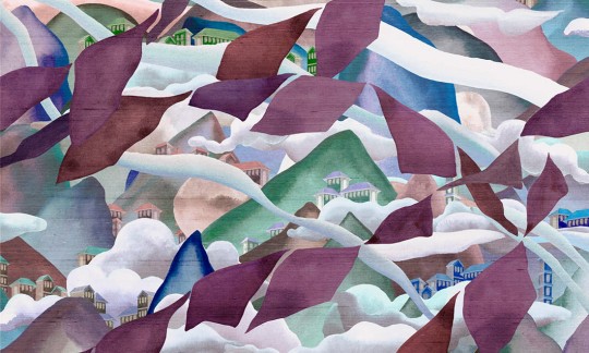 Arte 11550 Alaya Manali Blueberry Hills - tapeta z motywem górskich wiosek