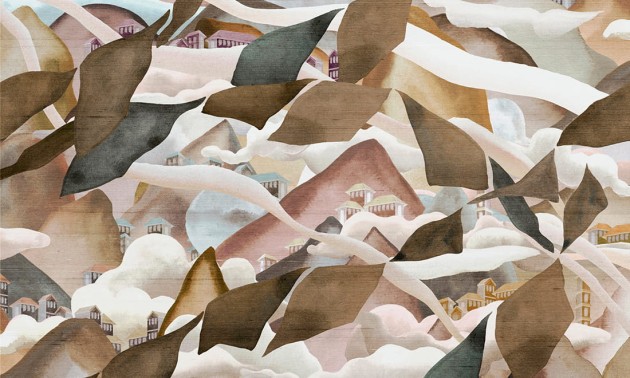 Arte 11551 Alaya Manali Sepia Clouds - tapeta z motywem górskich wiosek